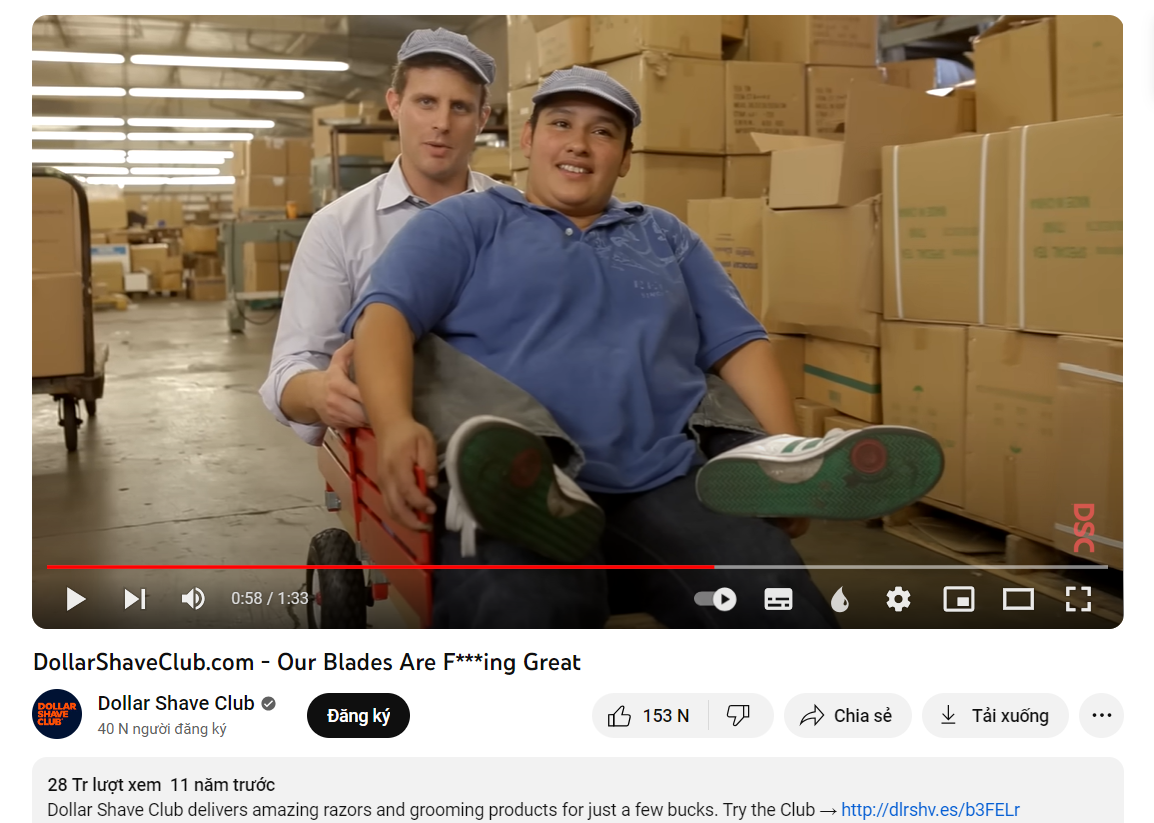 Đoạn video đem lại thành công chiến dịch Ecommerce marketing của Dollar Shave Club